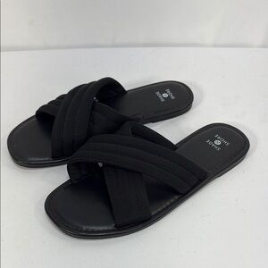 ☘️Shade & Shore Black quilted strap simple flat Sandals